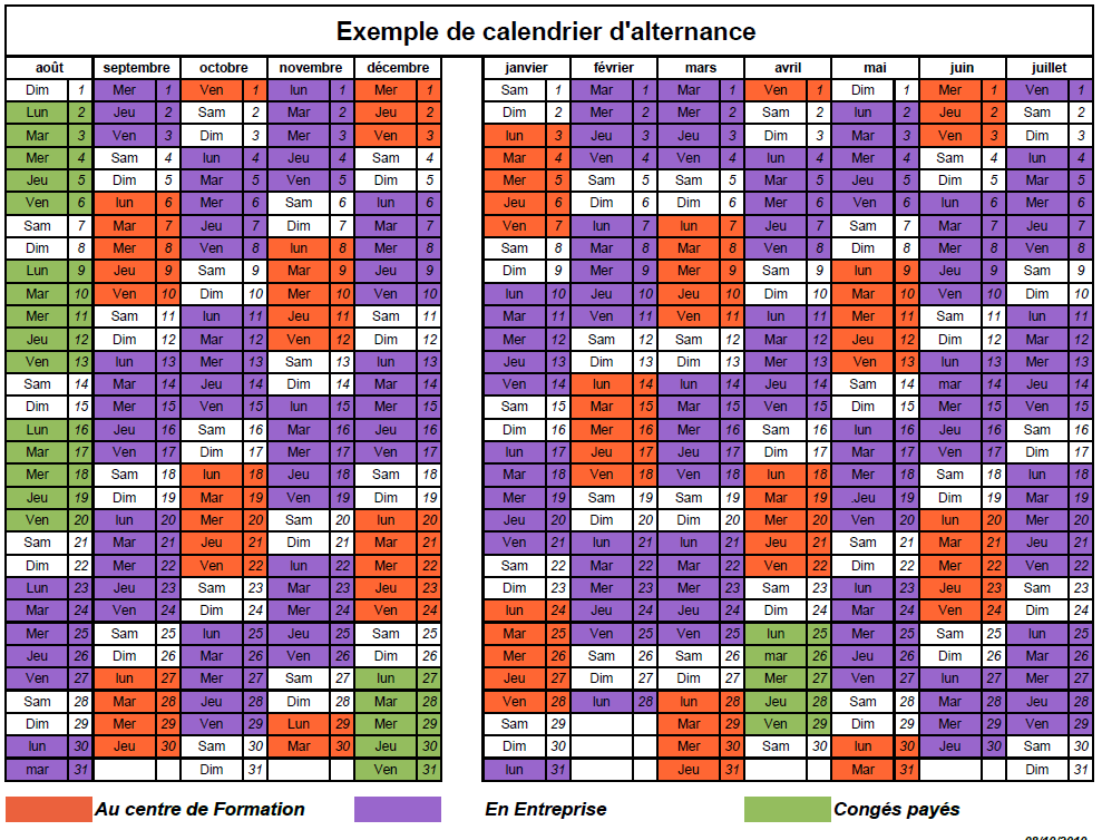 Calendrier de cours